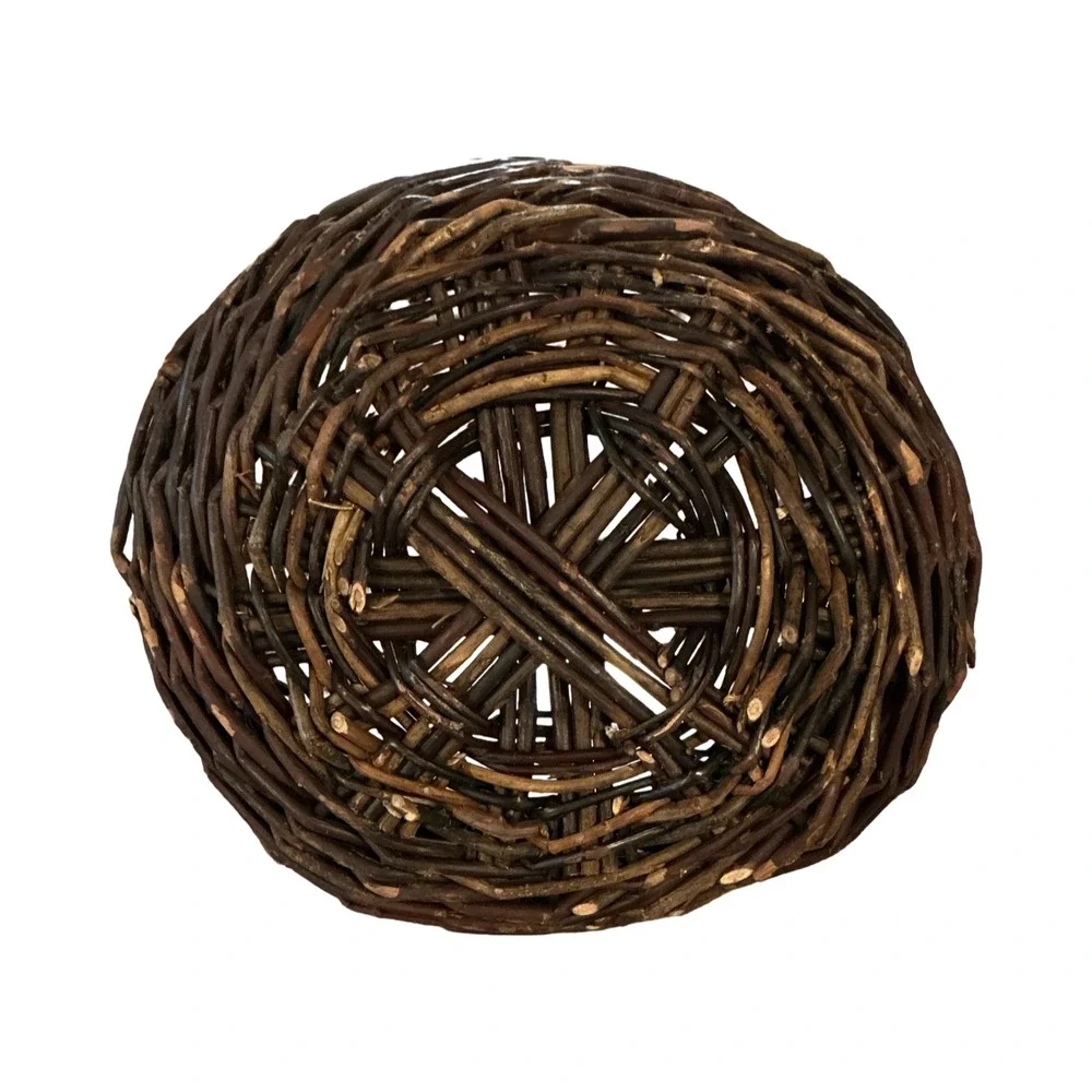 Vintage Rustic Twig Basket Dark Woven Wood Primitive Farmhouse Decor 9x8x7.5in